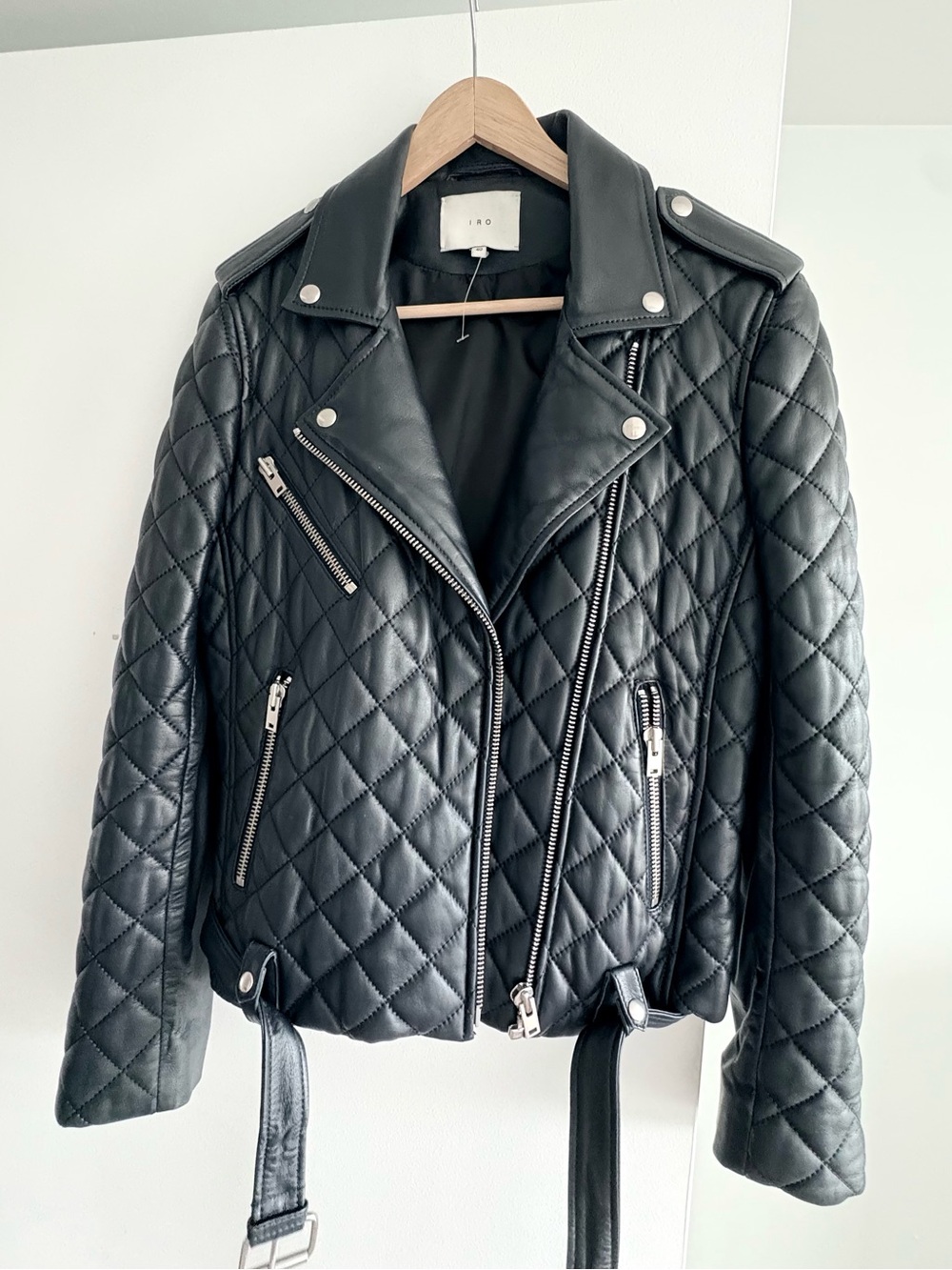 IRO Quilted Gray Leather Moto Jacket